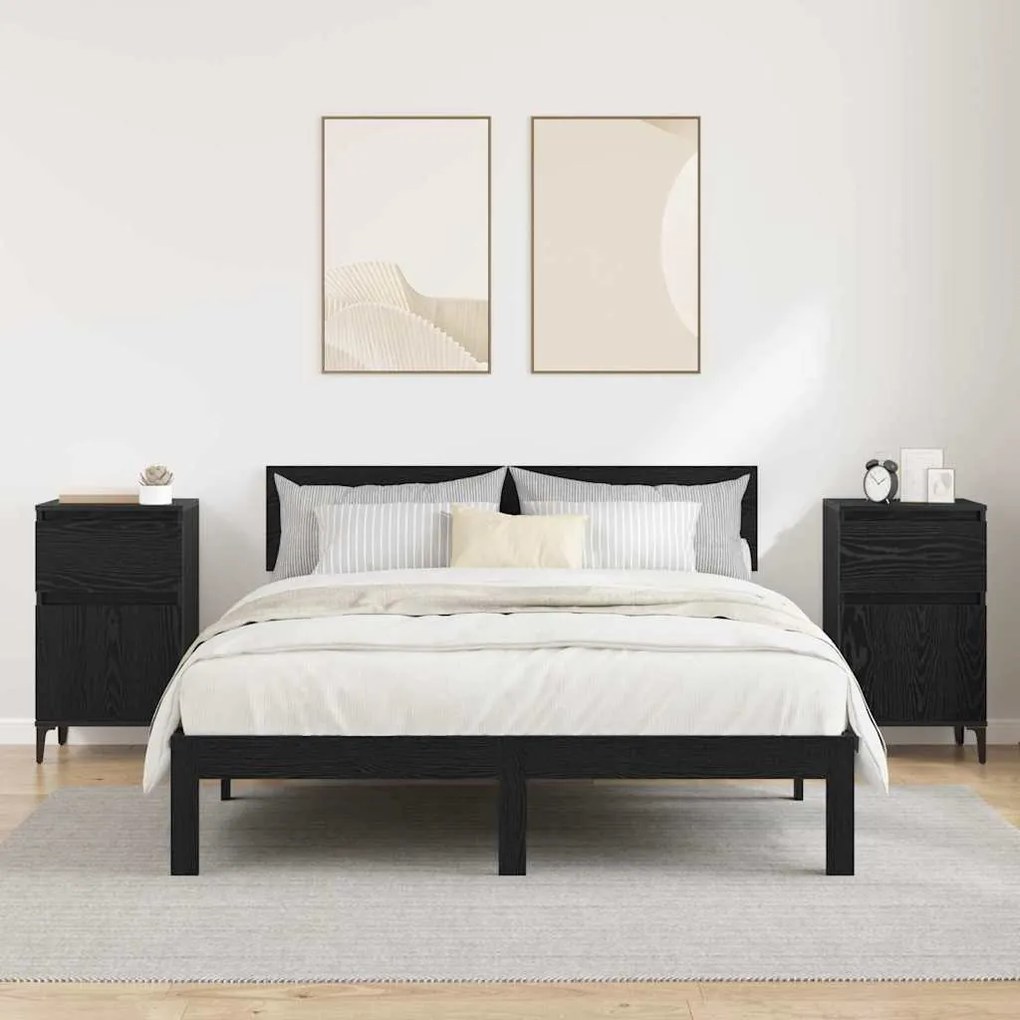 vidaXL Κομοδίνο 2 pcs Μαύρη Οξυά 40 x 35 x 70 εκ. Επεξεργασμένο ξύλο