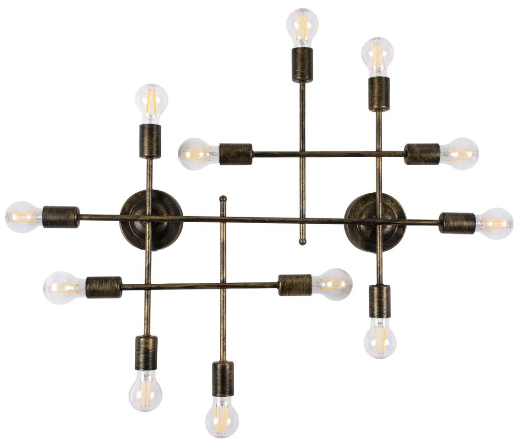 00669 GloboStar® GLOBOSTAR® PIPING 00669 Vintage Φωτιστικό Τοίχου - Απλίκα με Ντουί 12 x E27 AC 220-240V IP20 - Μπρούτζινο - Μ78.5 x Π9.5 x Υ64cm
