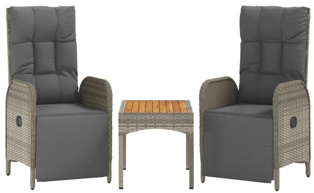 vidaXL Καρέκλες Ανακλινόμενες 2 Τεμ. με Τραπέζι Γκρι Συνθετικό Ρατάν