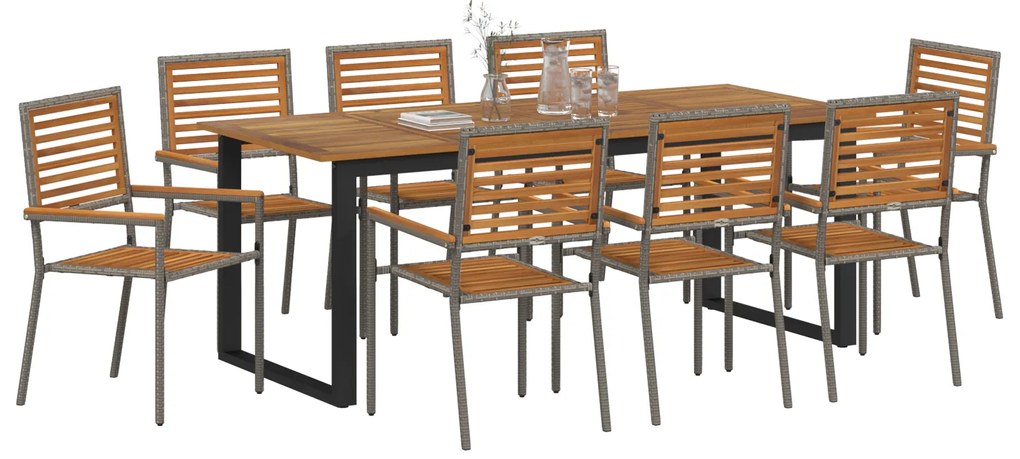 vidaXL Σετ τραπεζαρίας κήπου 9 pcs Γκρι 200 x 90 x 75 cm