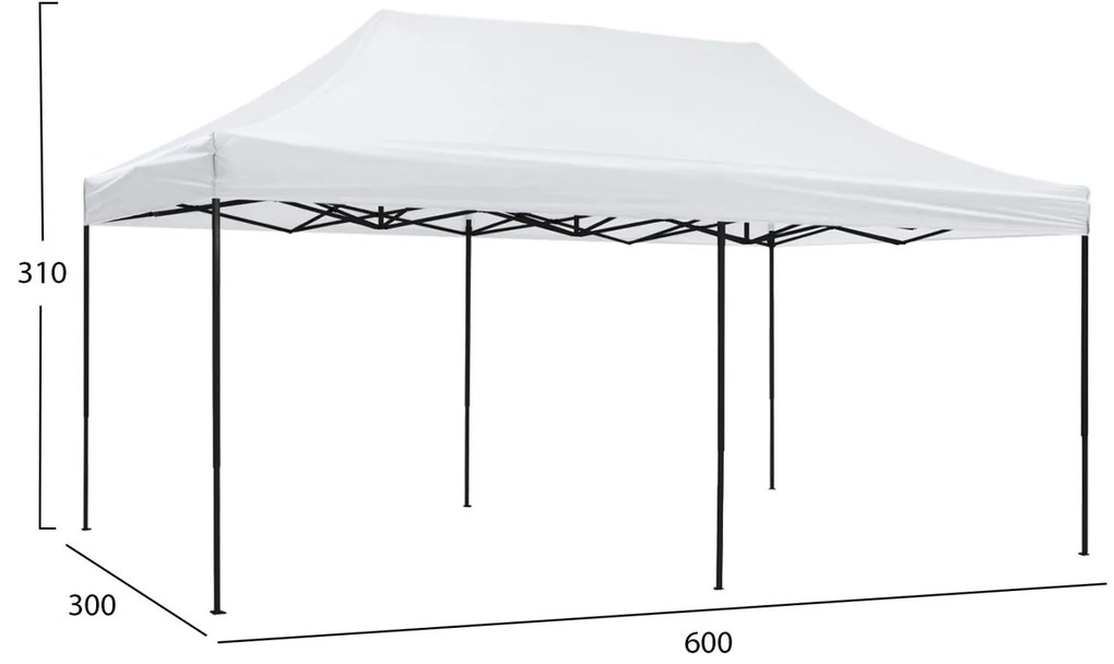 Κιόσκι Gazebo MATTHEW C6312 Πτυσσόμενο Μαύρο Μεταλλικό &amp; Λευκό Ύφασμα 3x6x3,10Yμ. 300x600x310 εκ.