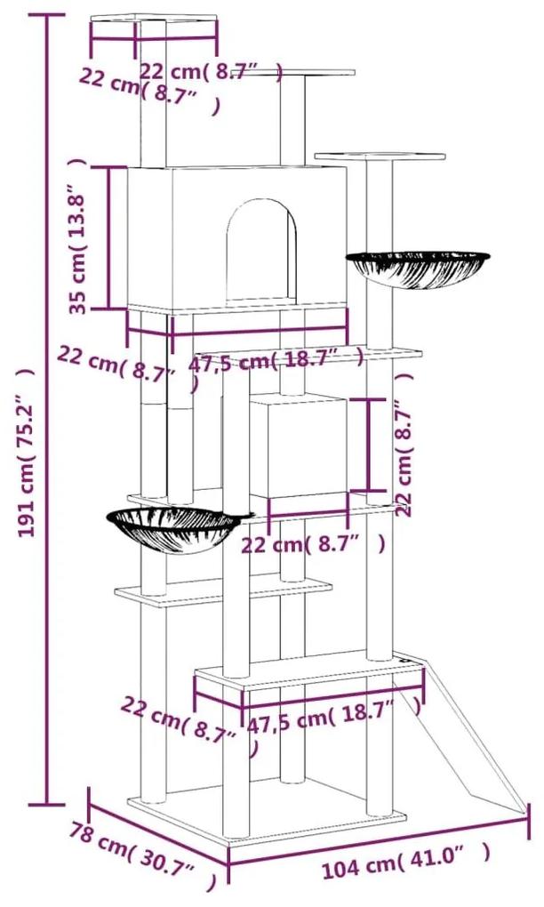 Γατόδεντρο Aνοιχτό Γκρι 191 εκ. με Στύλους Ξυσίματος από Σιζάλ - Γκρι