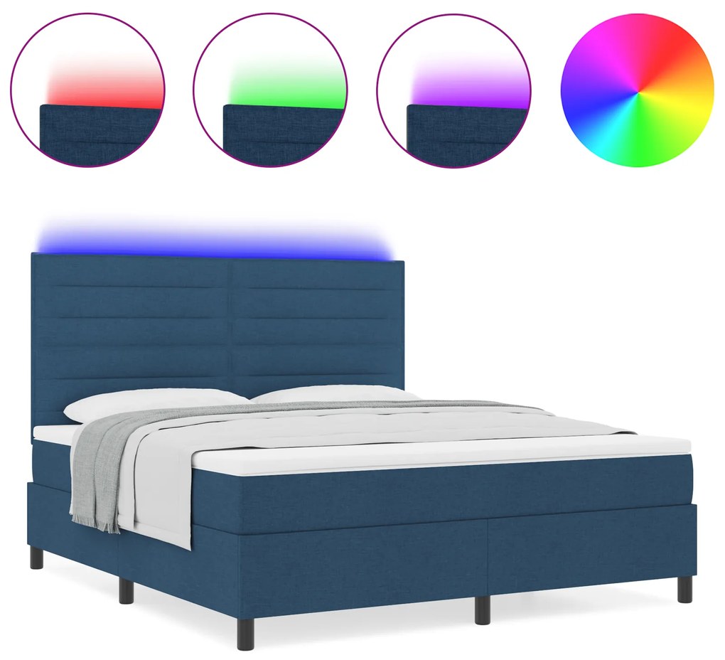 vidaXL Κρεβάτι με Ελατήριο και Στρώμα & LED Μπλε 140x200 εκ. Ύφασμα