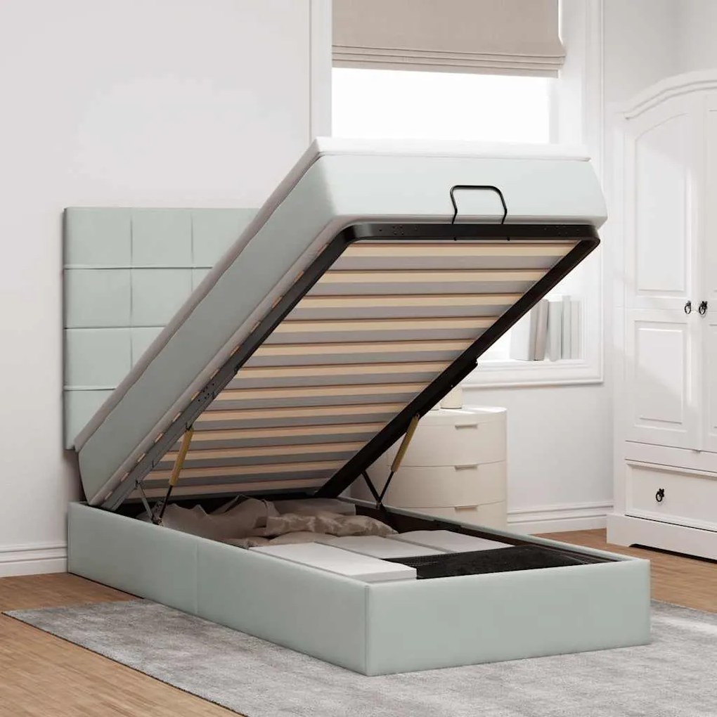 Οθωμανικό κρεβάτι με στρώματα & LEDs Ανοιχτό γκρι Βελούδο