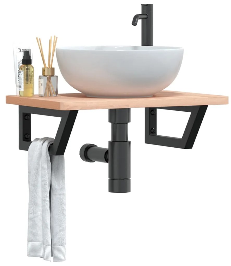 Ράφι Νιπτήρα Τοίχου από Ατσάλι / Μασίφ Ξύλο Οξιάς