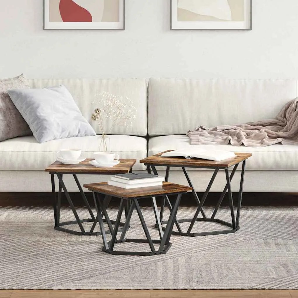 vidaXL Τραπεζάκι σαλονιού 3 pcs Καπνιστή δρυς 50 x 50 x 40 cm