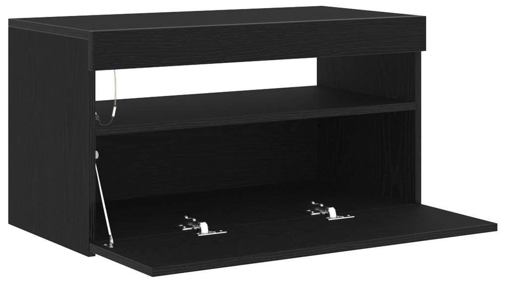 vidaXL Ντουλάπι τηλεόρασης με LED Φώτα Μαύρη Δρυς 75x35x40 εκ. Επεξεργασμένο ξύλο