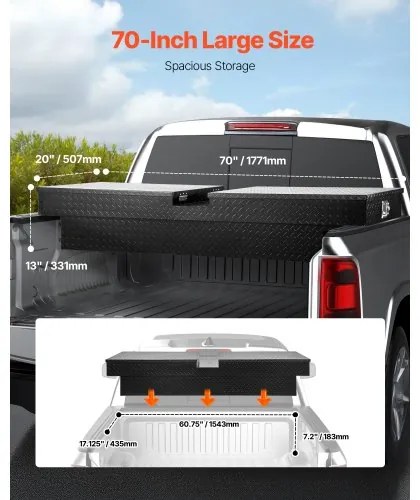 VEVOR Crossover Tool Box 70x20x13 In Heavy Duty Aluminum Toolbox for Truck Bed