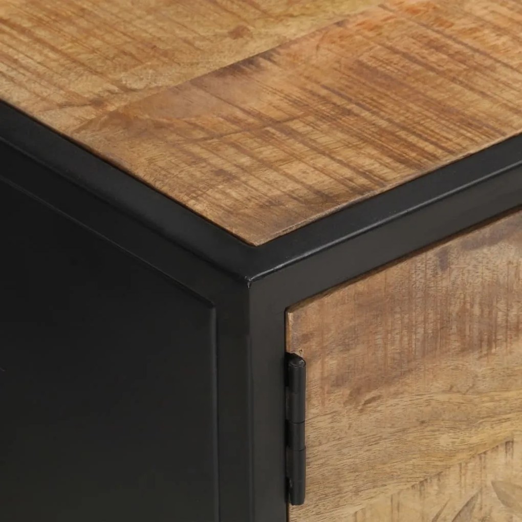 Έπιπλο TV με Σκαλιστή Πόρτα 130x30x40 εκ. Ακατέργ. Ξύλο Μάνγκο 320943