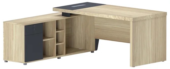 Γραφείο επαγγελματικό Lotus  αριστερή γωνία σε φυσική-ανθρακί απόχρωση  160x160x75εκ