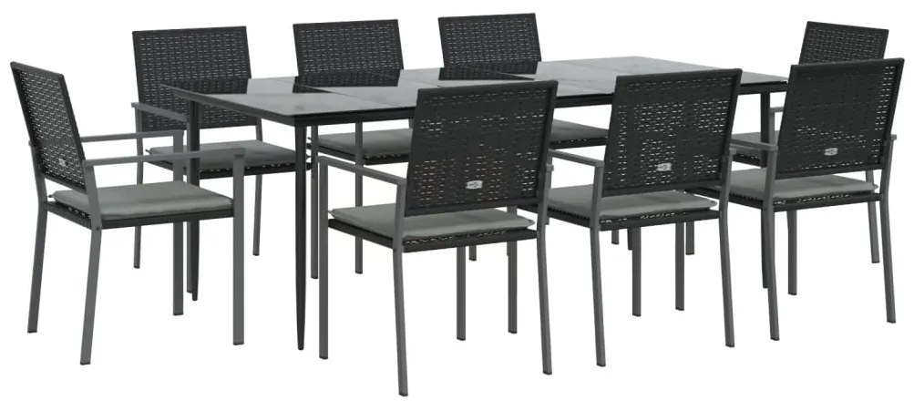 vidaXL Σετ Τραπεζαρίας Κήπου 9 τεμ. Συνθ. Ρατάν / Ατσάλι με Μαξιλάρια