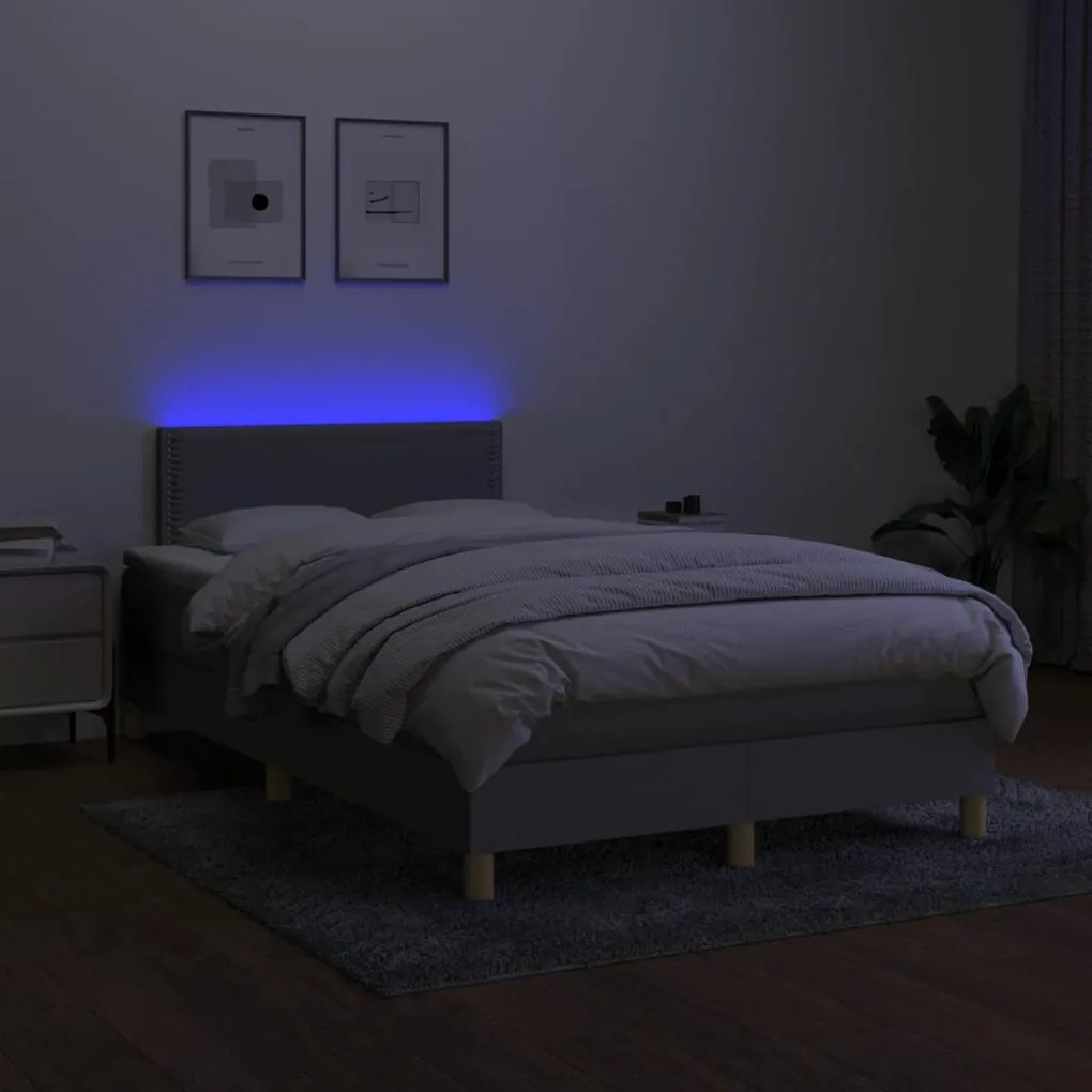 Κρεβάτι Boxspring με Στρώμα &amp; LED Αν.Γκρι 120x190εκ. Υφασμάτινο - Γκρι