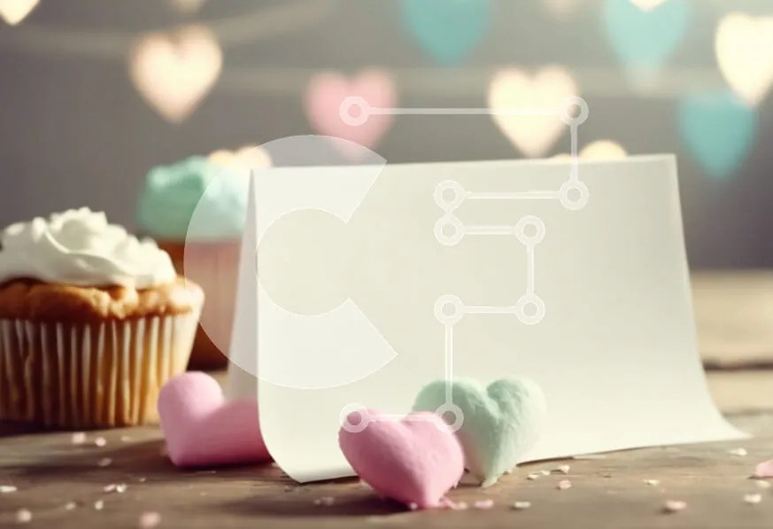 Intra Συλλεκτικό Ξύλινο Παζλ Plywood  4mm - Λευκή κάρτα, Cupcakes και Marshmallows σε σχήμα καρδιάς στο τραπέζι Σε Ξύλινο Κουτί - Διαστάσεις: 10x10 cm – 25 κομμάτια