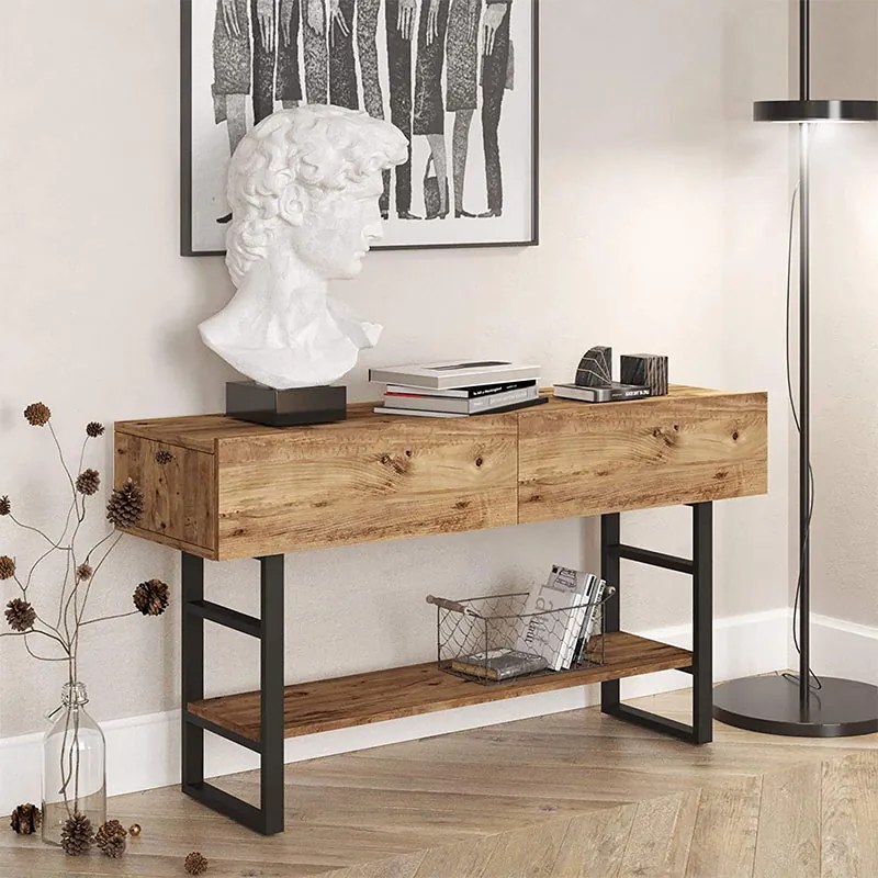 Κονσόλα Vien pakoworld oak-μαύρο 139x43x75,5εκ - 176-000008 -  176-000008