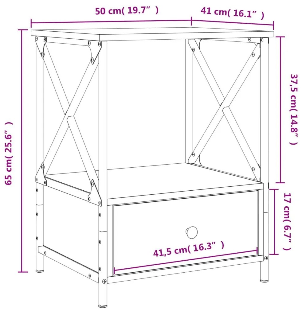 Κομοδίνο Καπνιστή Δρυς 50 x 41 x 65 εκ. από Επεξεργασμένο Ξύλο - Καφέ