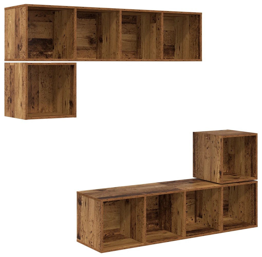 vidaXL Σετ επίπλου τηλεόρασης 4 pcs Παλαιό ξύλο 37 x 37 x 142.5 εκ