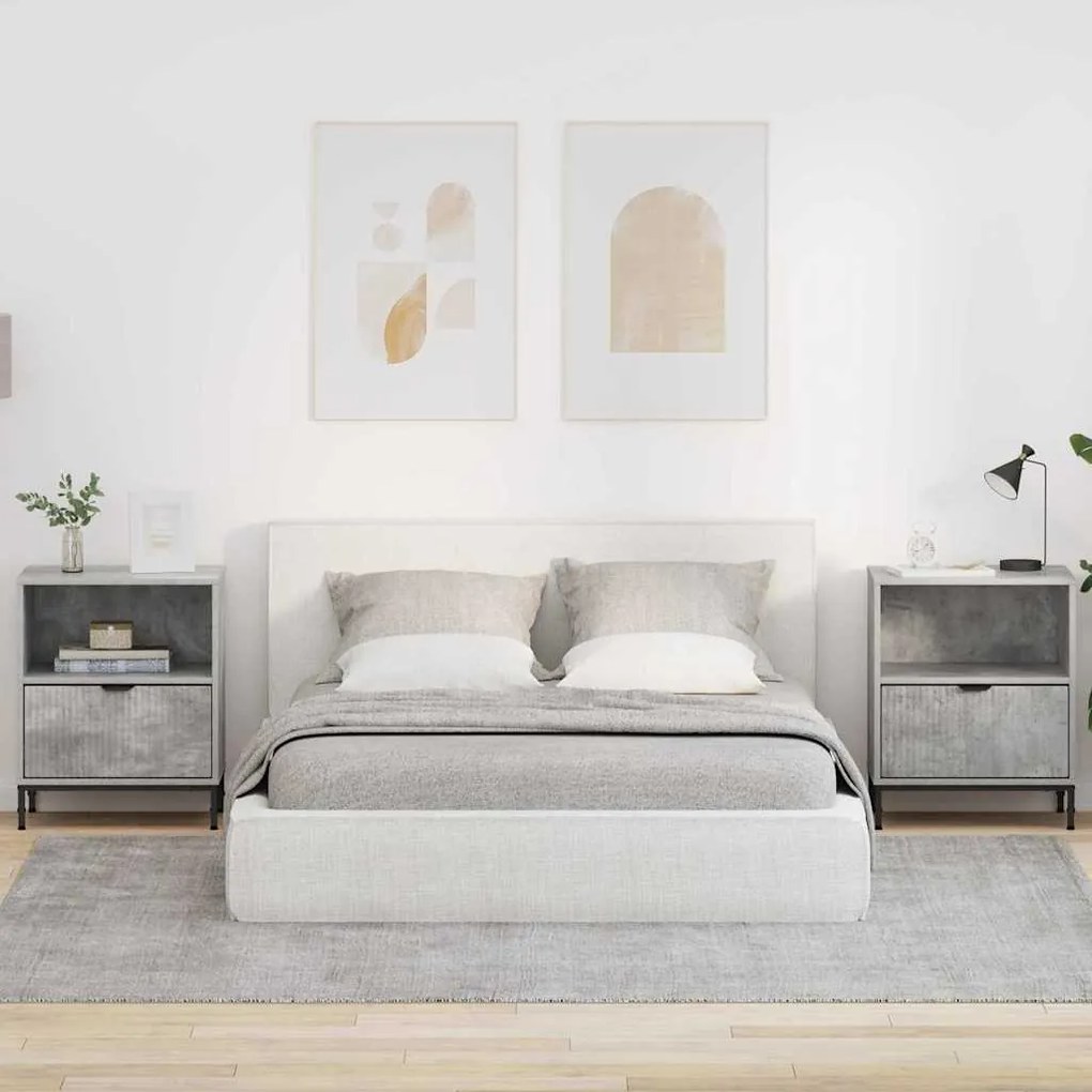 Κομοδίνα με συρτάρι 2 pcs Γκρι σκυροδέματος 49 x 36 x 61 εκ