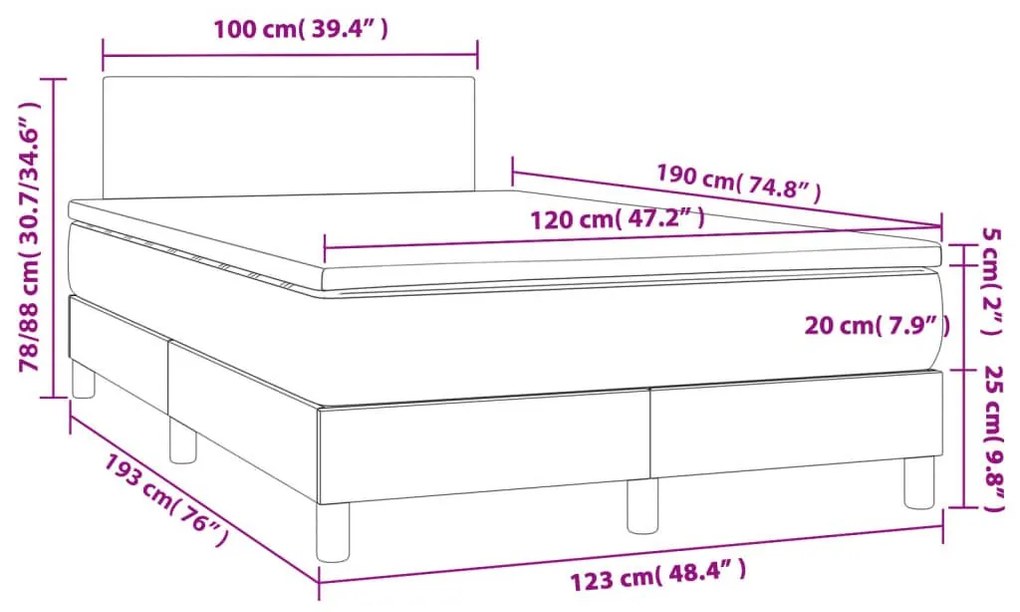 Κρεβάτι Boxspring με Στρώμα Σκούρο Μπλε 120x190 εκ. Βελούδινο - Μπλε