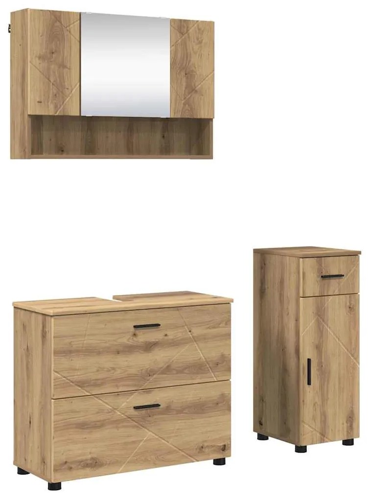 vidaXL Σετ Επίπλων Μπάνιου με συρτάρι με ράφι 3 pcs Artisan Oak