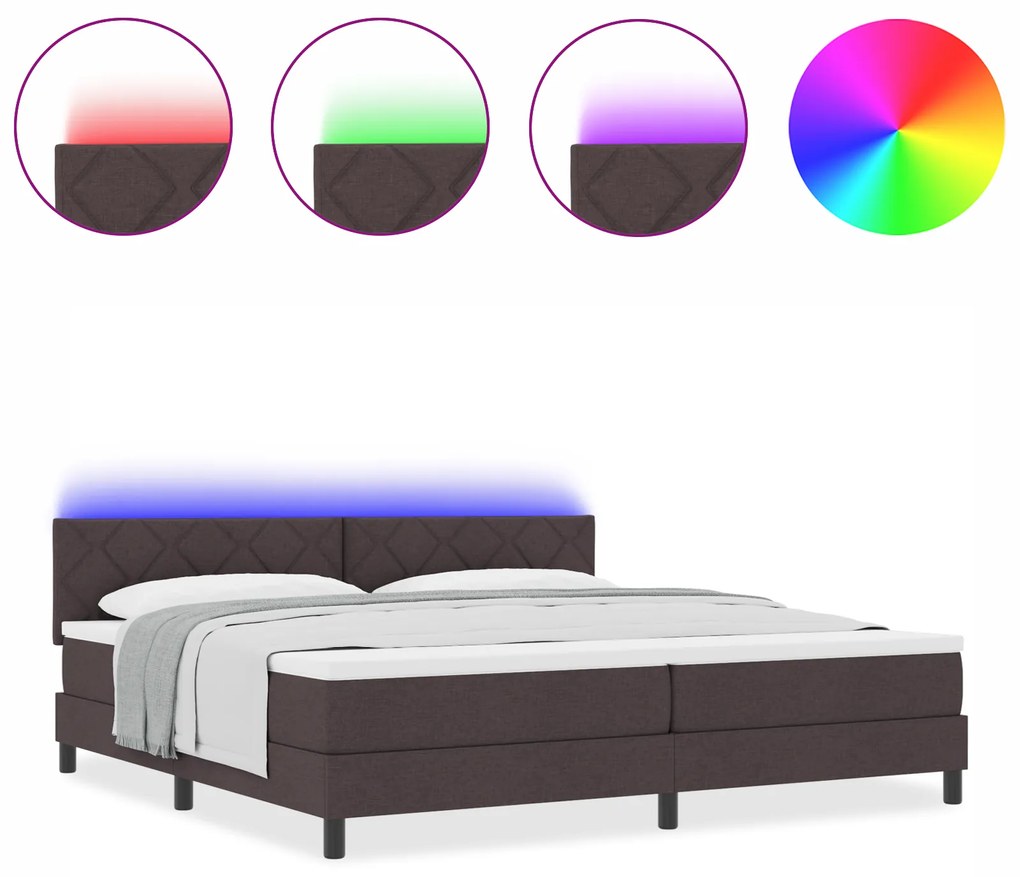 vidaXL Κρεβάτι με Σπαστό Στρώμα & LED Σκούρο Καφέ 200x200 εκ. Ύφασμα