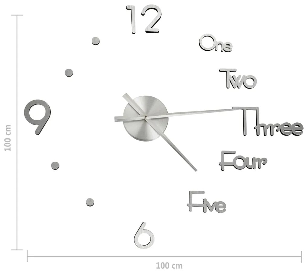 vidaXL Ρολόι Τοίχου Τρισδιάστατο Μοντέρνο Ασημί 100 εκ. XXL