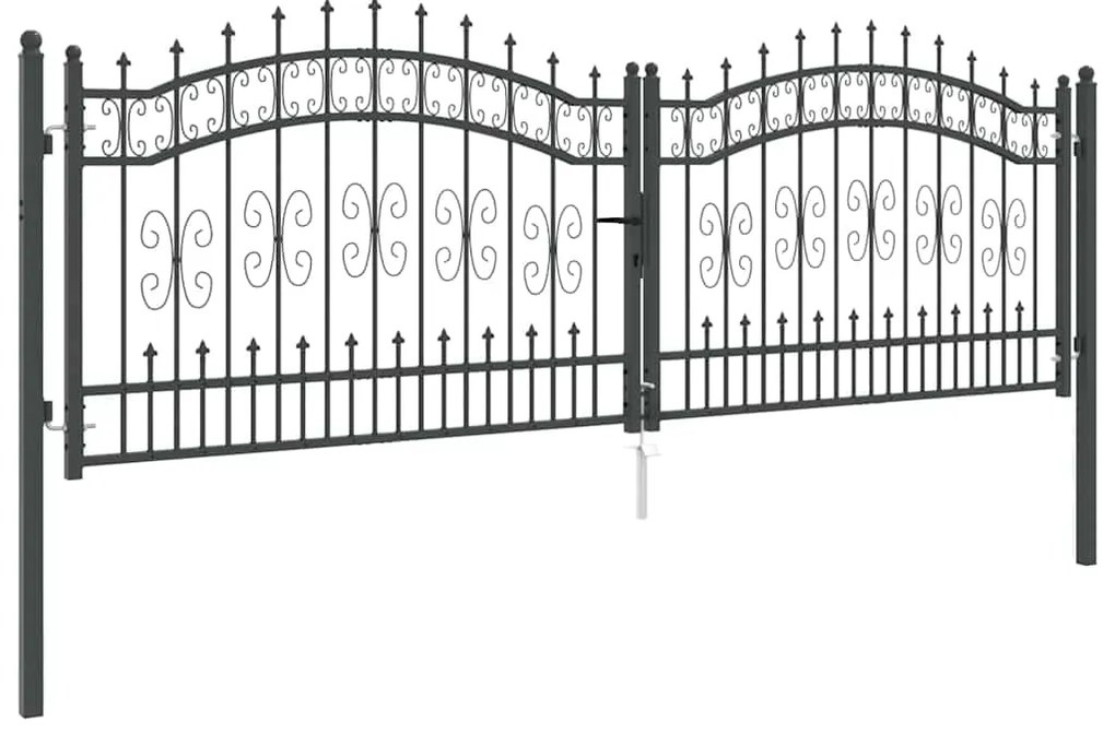 vidaXL Πύλη Φράχτη με Στρογγυλή Κορυφή Γκρι 305 x 100 εκ. Ατσάλι