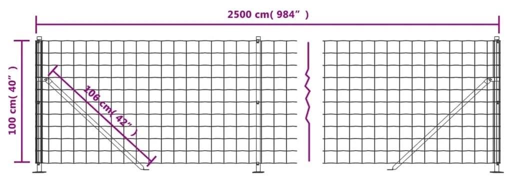 vidaXL Συρματόπλεγμα Περίφραξης Πράσινο 1 x 25 μ. με Βάσεις Φλάντζα
