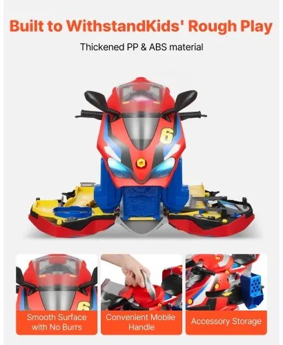 VEVOR Motorcycle Engine Toy, 25 Pieces, Motorcycle Mechanic Toy with Removable Parts, Lights &amp; Sounds, Simulated Riding &amp; Track Racing, Kids Mechanic Workshop Set for Toddler 3 Years and Up, Red