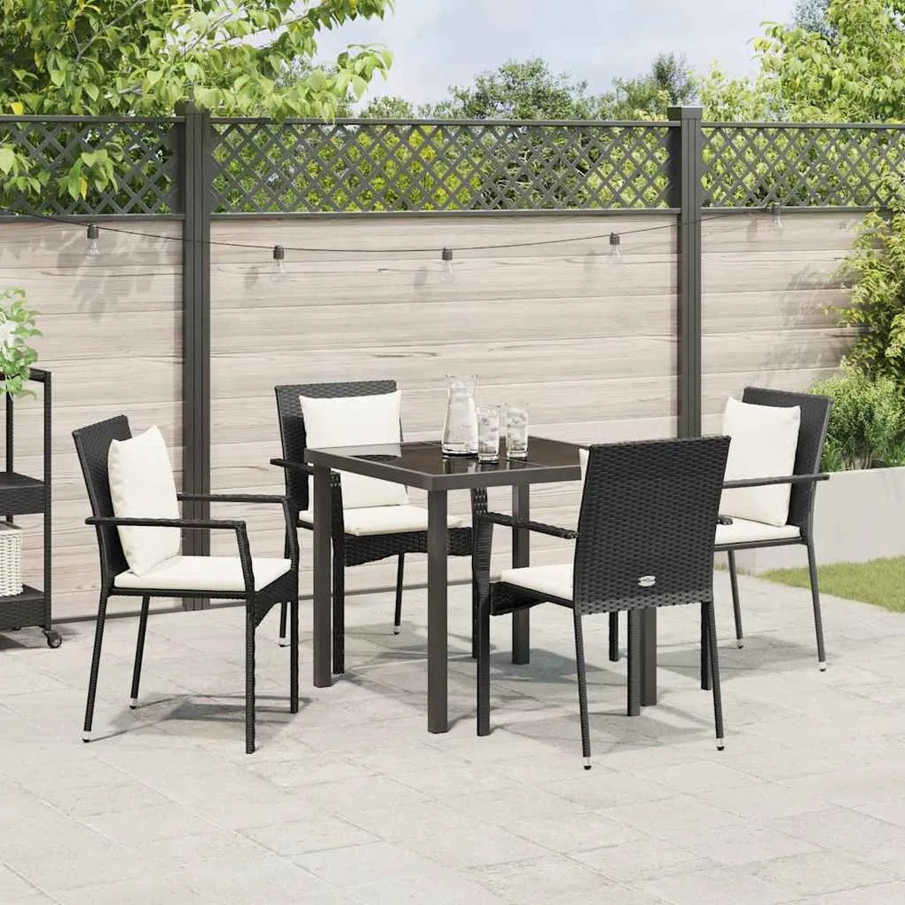 vidaXL Σέτ φαγητού για κήπο με μαξιλάρι 5 pcs Μαύρο Πολυ ράταν