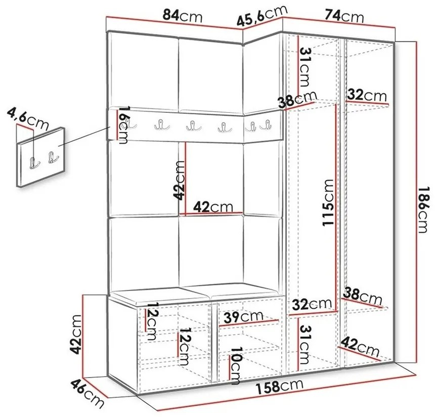 Σετ διαδρόμου Hartford 278, 186x158x46cm, 81 kg, Καθρέφτης, Άσπρο, Ταπισερί, Πλαστικοποιημένη μοριοσανίδα, Τοίχου, Εντοιχισμένη | Epipla1.gr