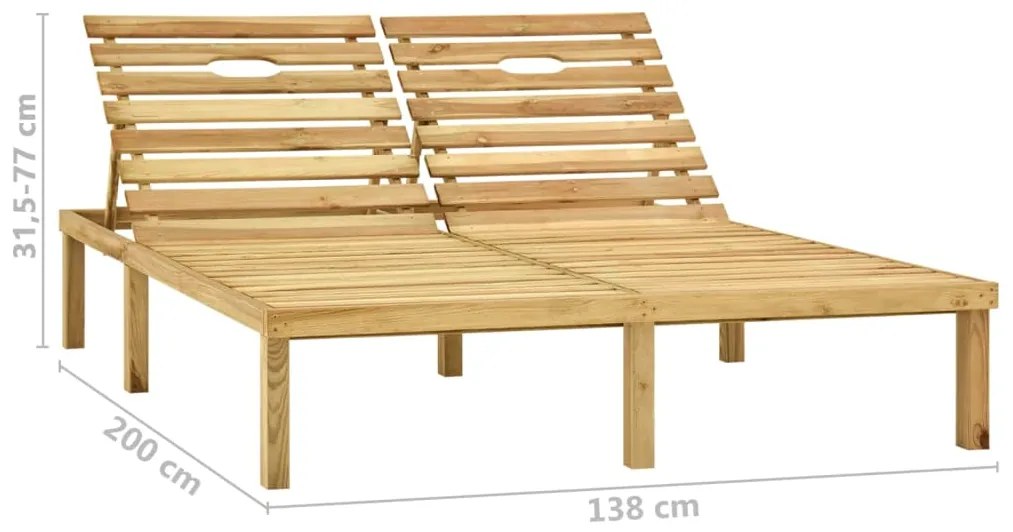 vidaXL Ξαπλώστρα Διπλή Εμποτισμένο Ξύλο Πεύκου & Μπλε Μαξιλάρια