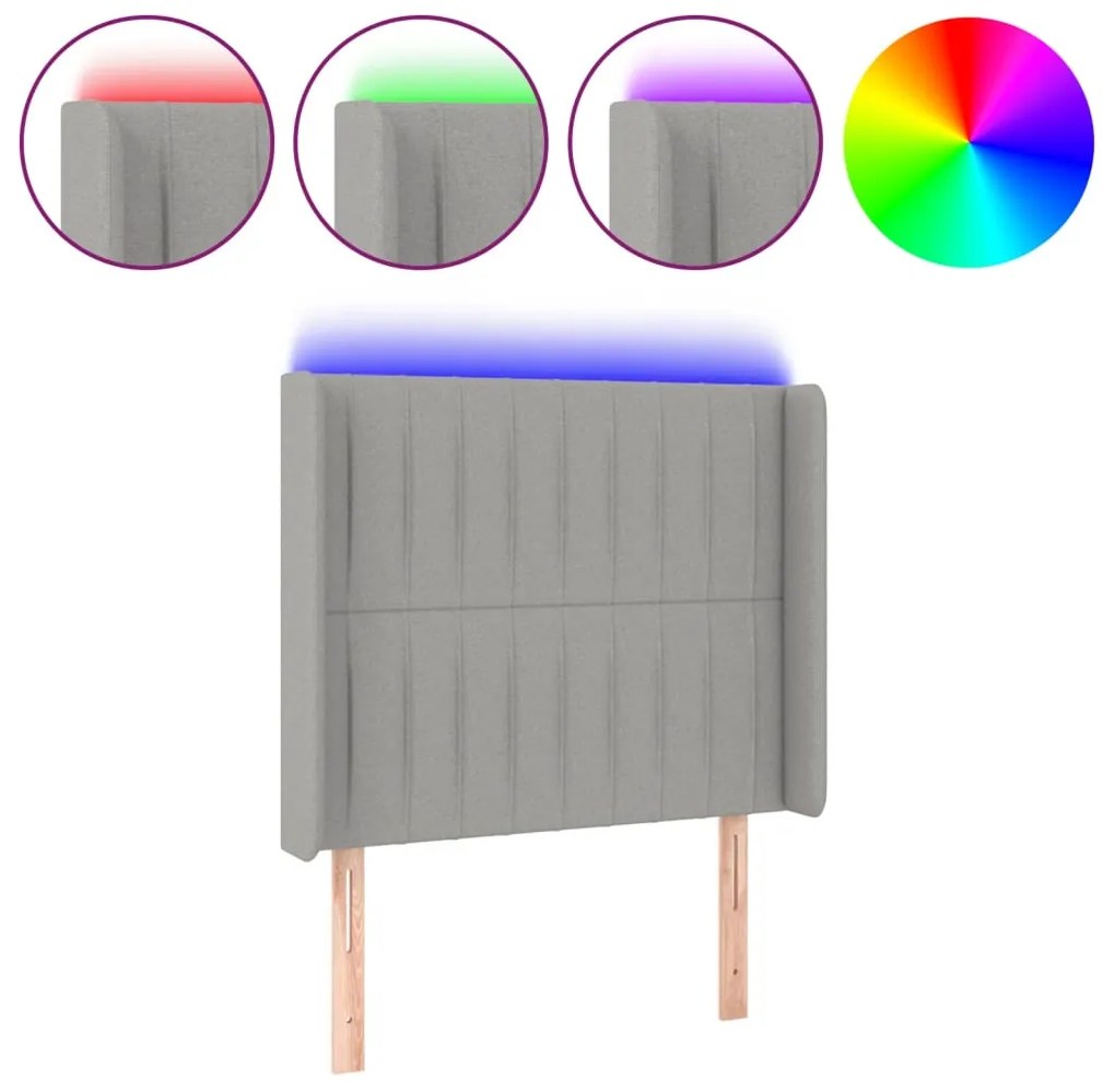 vidaXL Κεφαλάρι Κρεβατιού LED Ανοιχτό Γκρι 93x16x118/128εκ. Υφασμάτινο