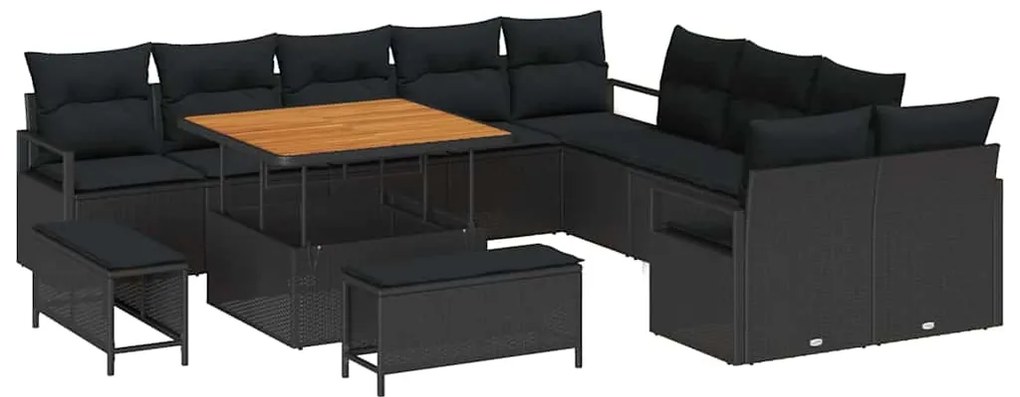 vidaXL Σετ Καναπέ Κήπου με μαξιλάρι 13 pcs Μαύρο Πολυ ράταν