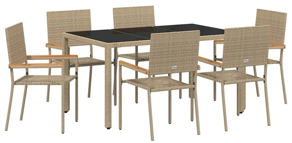 vidaXL Σέτ φαγητού για κήπο 7 pcs Μπεζ 150 x 90 x 75 cm