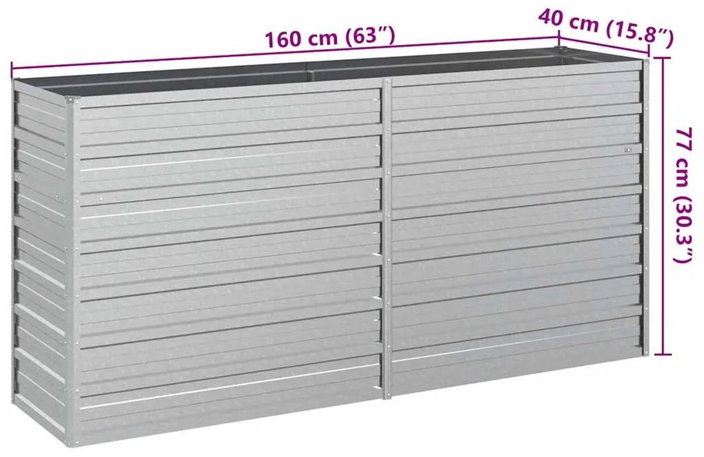 vidaXL Ζαρντινιέρα Υπερυψωμένη Ασημί 160x40x77 εκ. Γαλβανισμ. Χάλυβας