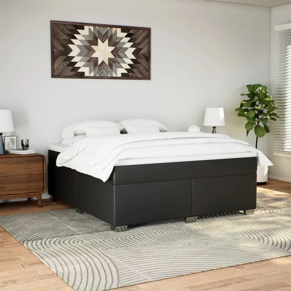 vidaXL Κρεβάτι Boxspring με Στρώμα Μαύρο 180x200εκ.από Συνθετικό Δέρμα