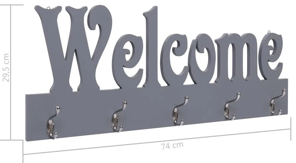 vidaXL Κρεμάστρα Τοίχου «WELCOME» Γκρι 74 x 29,5  εκ.