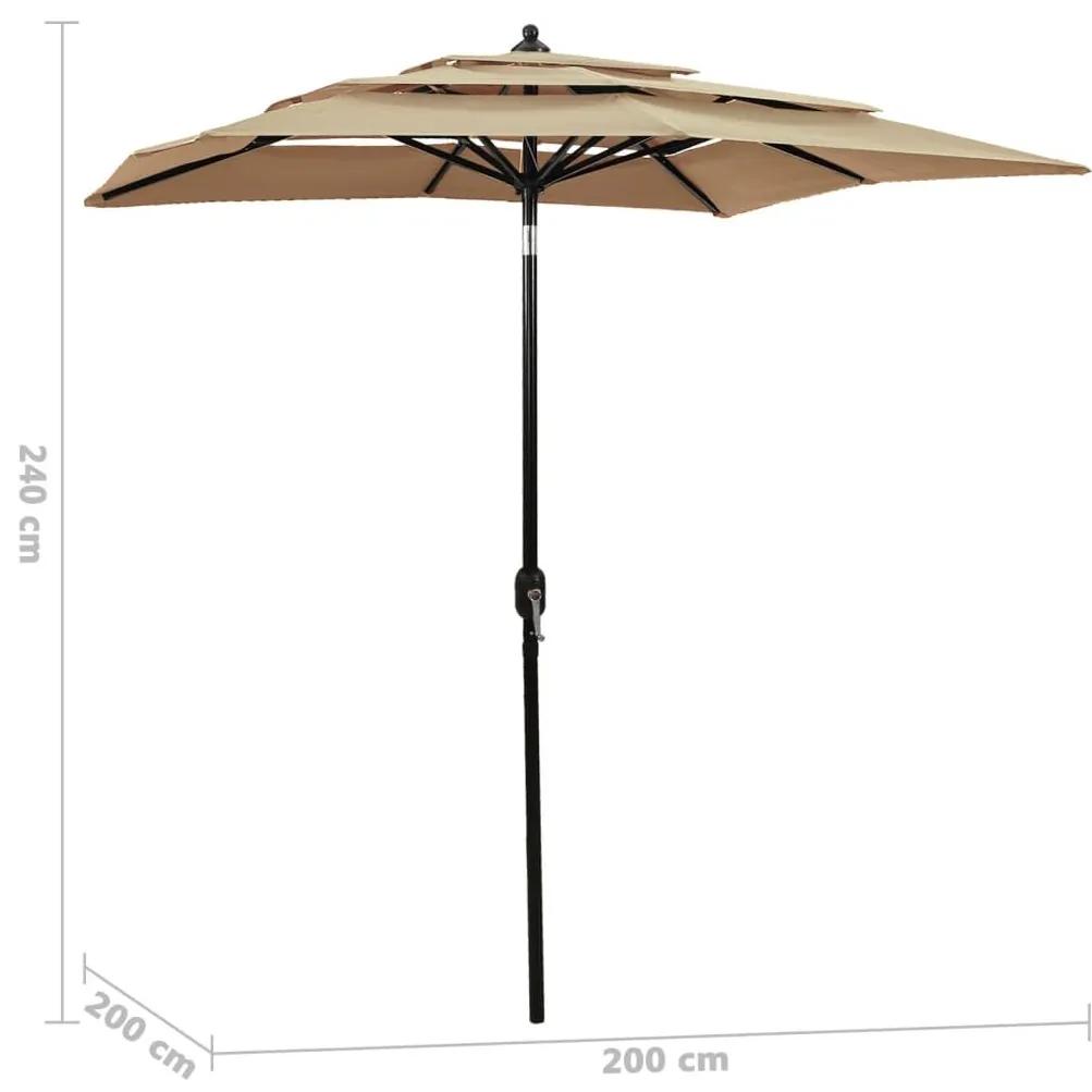 Ομπρέλα 3 Επιπέδων Taupe 2 x 2 μ. με Ιστό Αλουμινίου - Μπεζ-Γκρι