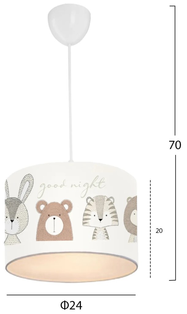 ΠΑΙΔΙΚΟ ΦΩΤΙΣΤΙΚΟ ΟΡΟΦΗΣ ΥΦΑΣΜΑΤΙΝΟ HM7576.01 ΛΕΥΚΟ ΜΕ ΣΧΕΔΙΟ CUTE ANIMALS Φ24x70εκ.