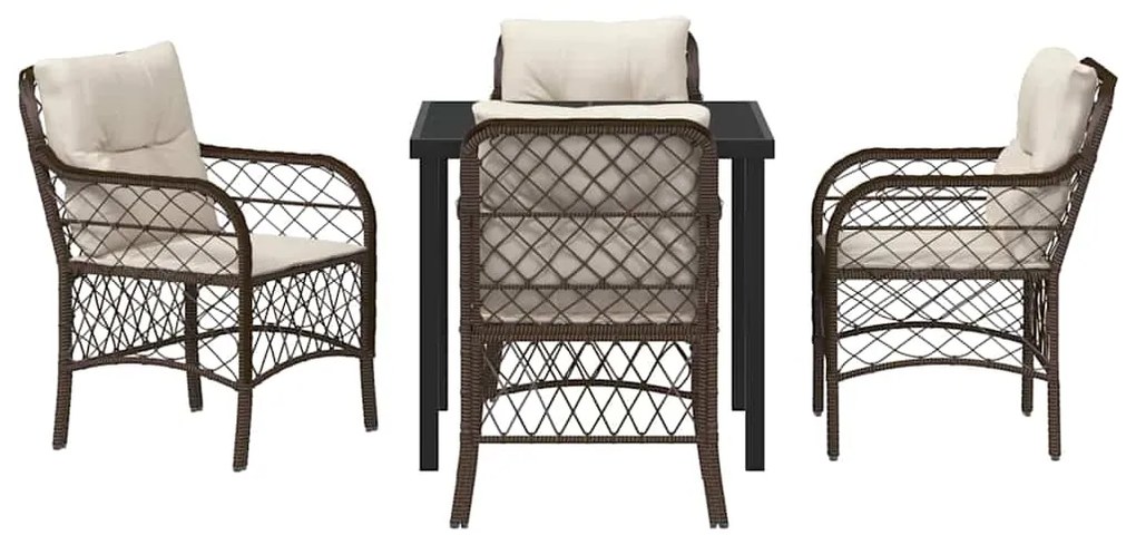 vidaXL Σέτ φαγητού για κήπο με μαξιλάρι 5 pcs Καφέ συνθετικό ρατάν