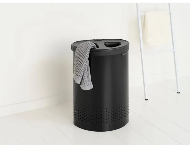 Καλάθι πλύσης Brabantia Selector 1008917, 55 l, 2 διαμερίσματα, οπές εξαερισμού, πλήρωση χωρίς άνοιγμα, Μαύρο