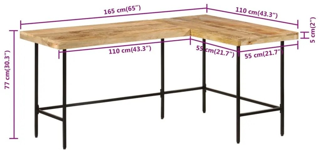 Γραφείο 165x110x77 cm Μασίφ Ξύλο Μάνγκο και Σίδερο - Καφέ