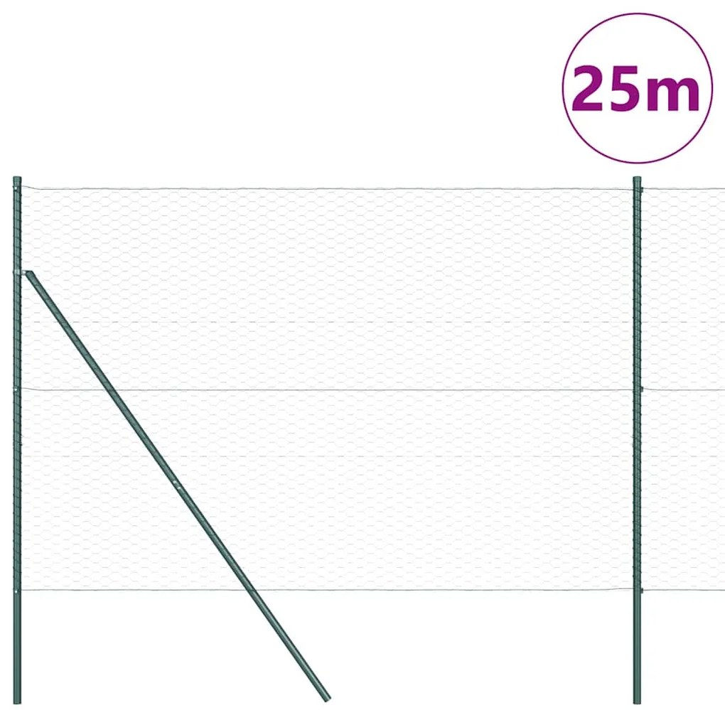vidaXL Φράχτης με Στήλες. Πράσινο 1.5 x 25 m Ατσάλι με επικάλυψη PVC