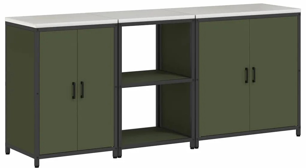 vidaXL Σετ Αποθήκευσης Κουζίνας με ράφι με πόρτα 3 pcs Ελιά Πράσινη