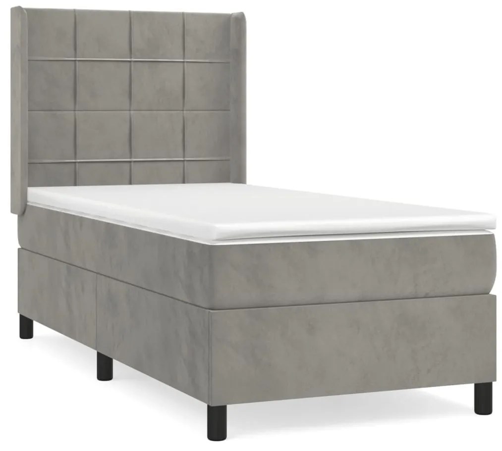 Κρεβάτι Boxspring με Στρώμα Ανοιχτό Γκρι 100x200 εκ. Βελούδινο - Γκρι