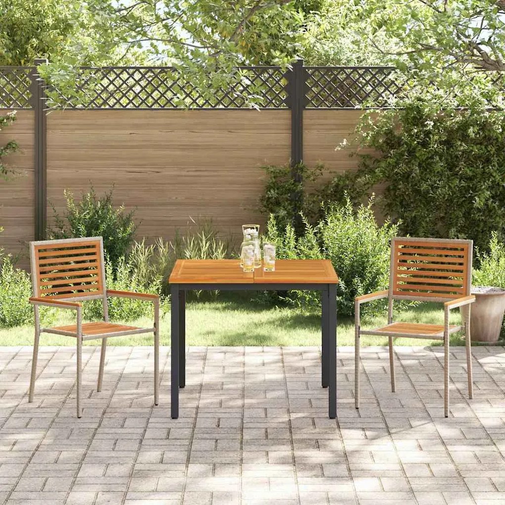 vidaXL Σέτ φαγητού για κήπο 3 pcs Μπεζ, Καφέ 90 x 90 x 75 cm
