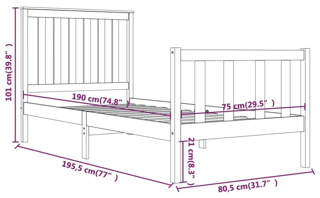 Πλαίσιο Κρεβατιού 75x190 εκ. Μασίφ Ξύλο Πεύκου Small Single - Καφέ