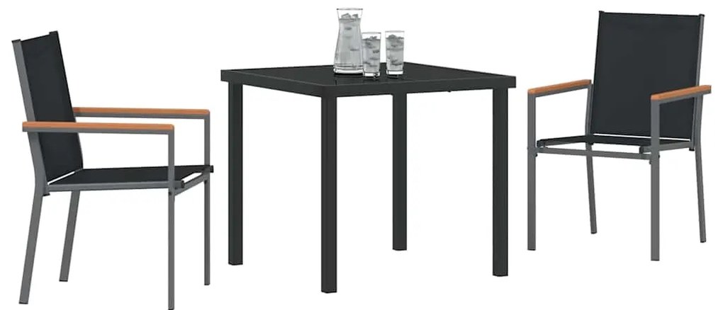 vidaXL Σέτ φαγητού για κήπο 3 pcs Μαύρο Ατσάλι με Πούδρα