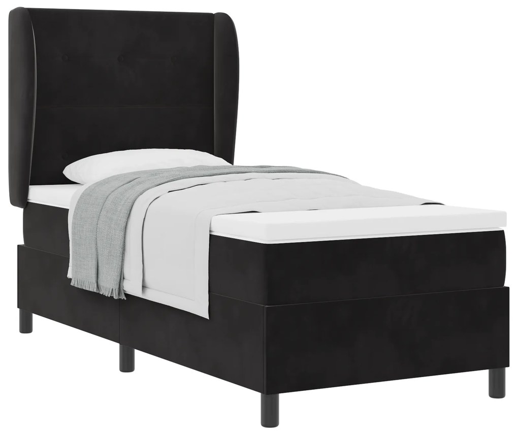 vidaXL Κρεβάτι Box Spring με Στρώμα Μαύρο 100x200 εκ. Βελούδο