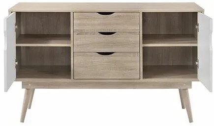 Σιφονιέρα Mesa G105, Sonoma οξιά, Άσπρο, Με συρτάρια και ντουλάπια, Αριθμός συρταριών: 3, 77x125x45cm, 41 kg | Epipla1.gr